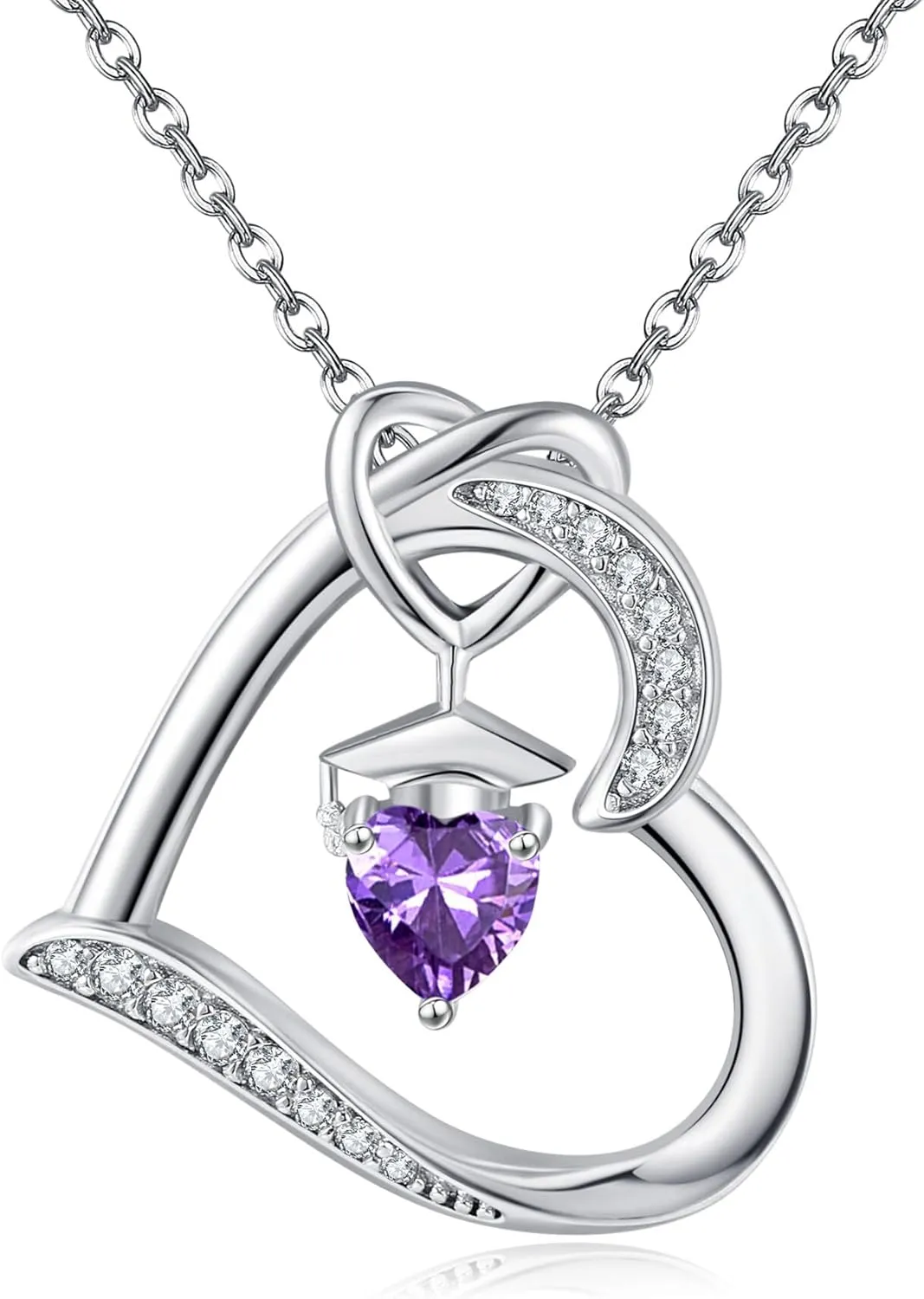 YAFEINI Birthstone Graduation Necklace S925 Sterling Silver Class of 2024 Bachelor Cap Necklaces Class of 2025 Heart Pendant College High School Graduation Jewelry Gifts for Women