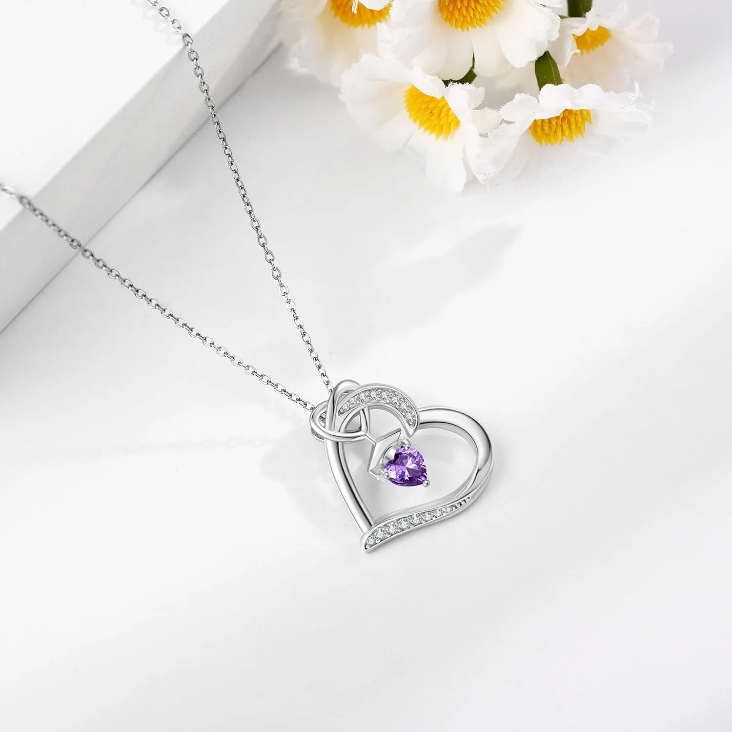 YAFEINI Birthstone Graduation Necklace S925 Sterling Silver Class of 2024 Bachelor Cap Necklaces Class of 2025 Heart Pendant College High School Graduation Jewelry Gifts for Women