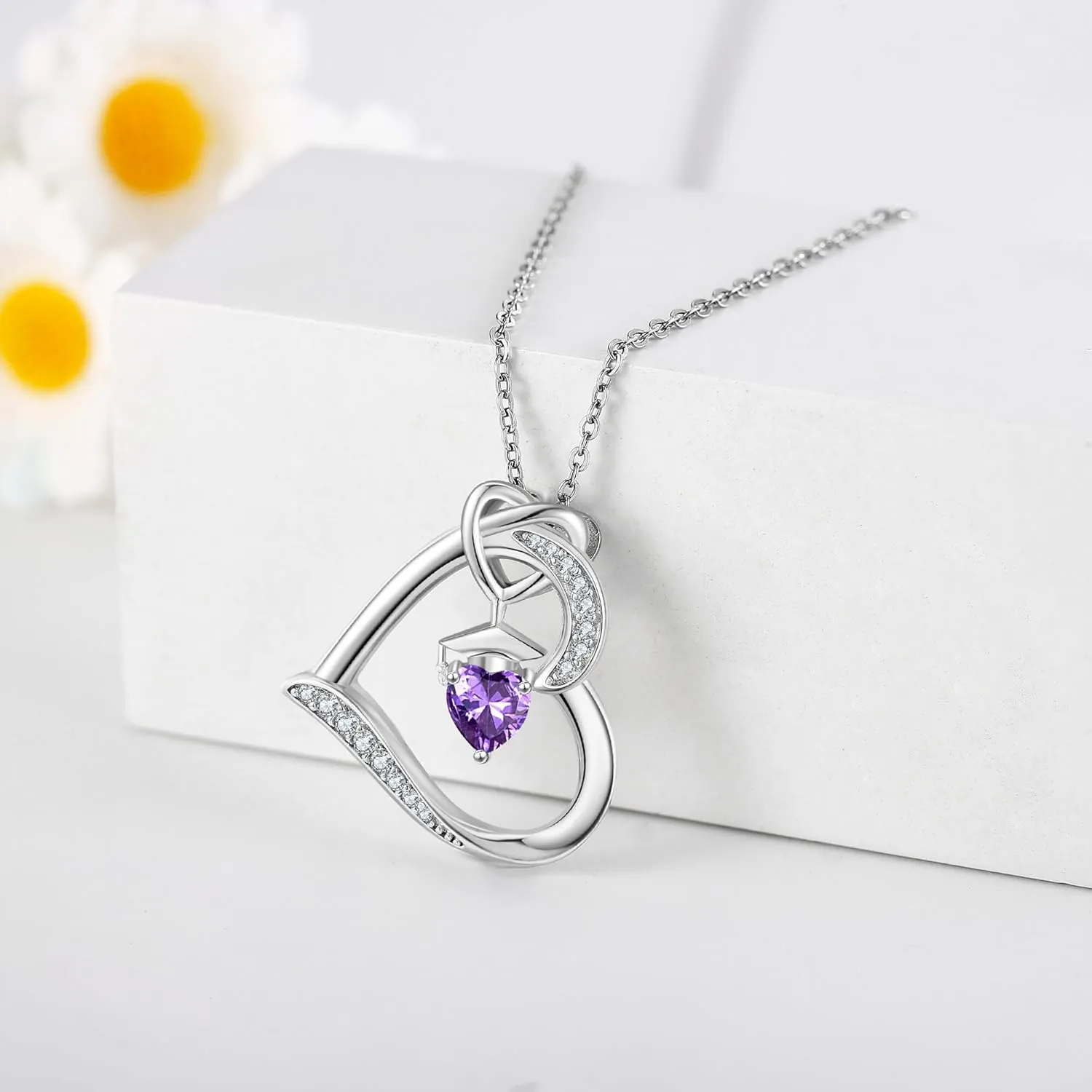 YAFEINI Birthstone Graduation Necklace S925 Sterling Silver Class of 2024 Bachelor Cap Necklaces Class of 2025 Heart Pendant College High School Graduation Jewelry Gifts for Women