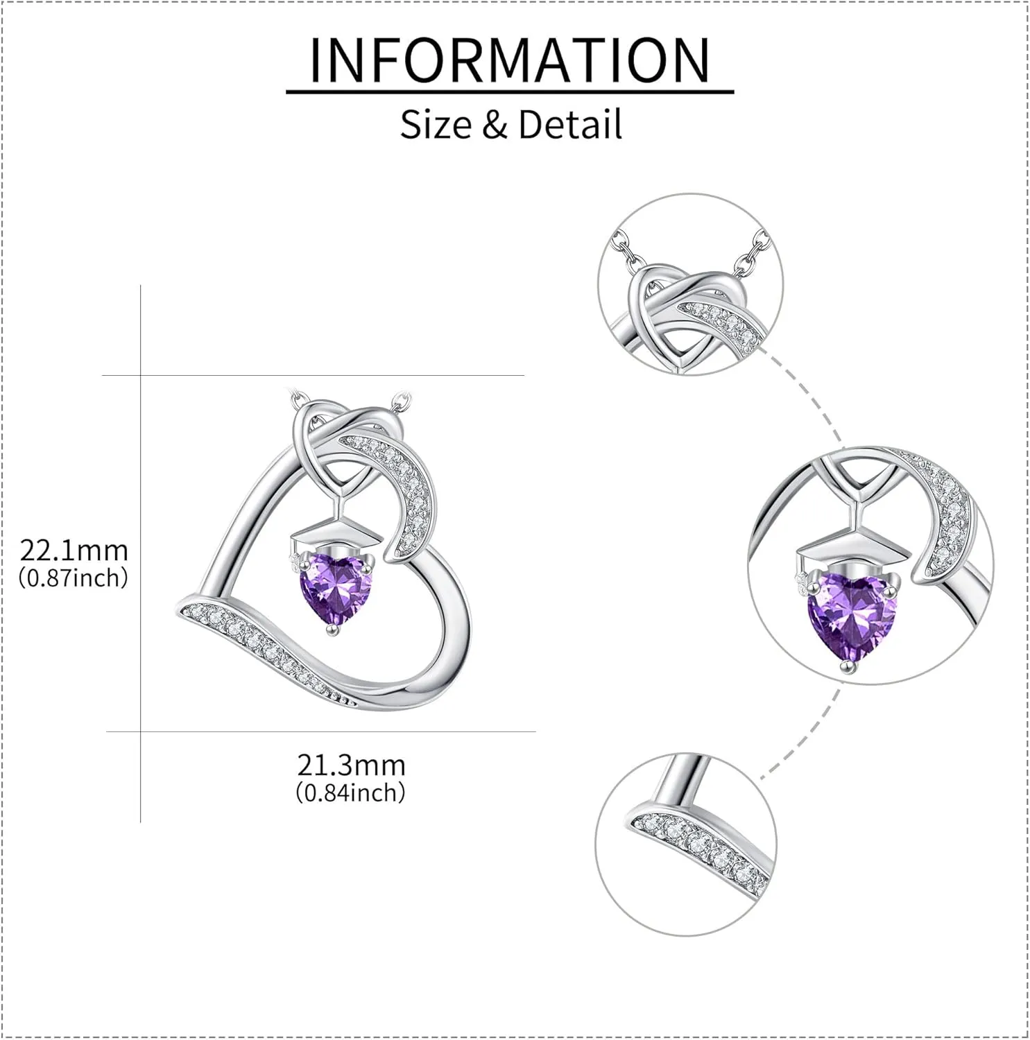 YAFEINI Birthstone Graduation Necklace S925 Sterling Silver Class of 2024 Bachelor Cap Necklaces Class of 2025 Heart Pendant College High School Graduation Jewelry Gifts for Women