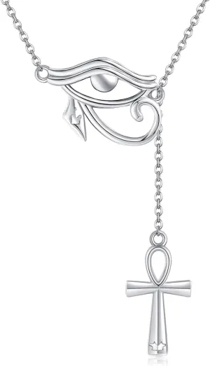 YAFEINI Eye of Horus with Ankh Necklace 925 Sterling Silver Ankh Cross Necklace Eye of Horus Pendant Necklaces Ancient Egyptian Jewelry Gifts for Women