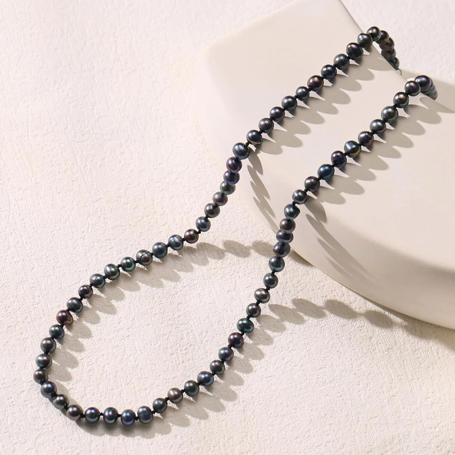 YAMI Pearl Necklace, Natural Saltwater/Freshwater Cultured Pearls with 925 Sterling Silver Clasp, Elegant Anniversary & Mother's Day Jewelry Gift for Women, Grey/Black/Purple/Pink Pearl