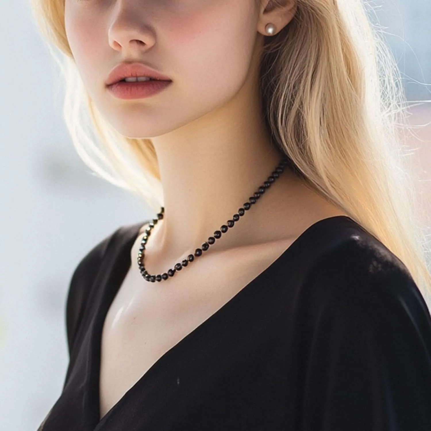 YAMI Pearl Necklace, Natural Saltwater/Freshwater Cultured Pearls with 925 Sterling Silver Clasp, Elegant Anniversary & Mother's Day Jewelry Gift for Women, Grey/Black/Purple/Pink Pearl