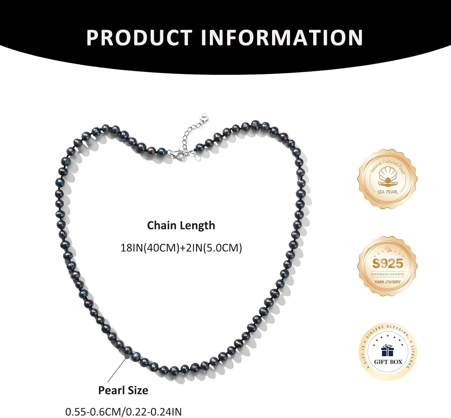 YAMI Pearl Necklace, Natural Saltwater/Freshwater Cultured Pearls with 925 Sterling Silver Clasp, Elegant Anniversary & Mother's Day Jewelry Gift for Women, Grey/Black/Purple/Pink Pearl