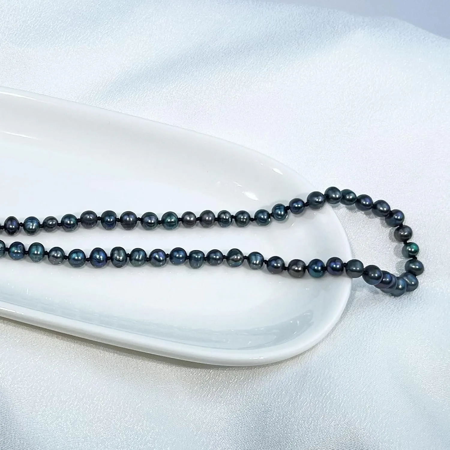 YAMI Pearl Necklace, Natural Saltwater/Freshwater Cultured Pearls with 925 Sterling Silver Clasp, Elegant Anniversary & Mother's Day Jewelry Gift for Women, Grey/Black/Purple/Pink Pearl