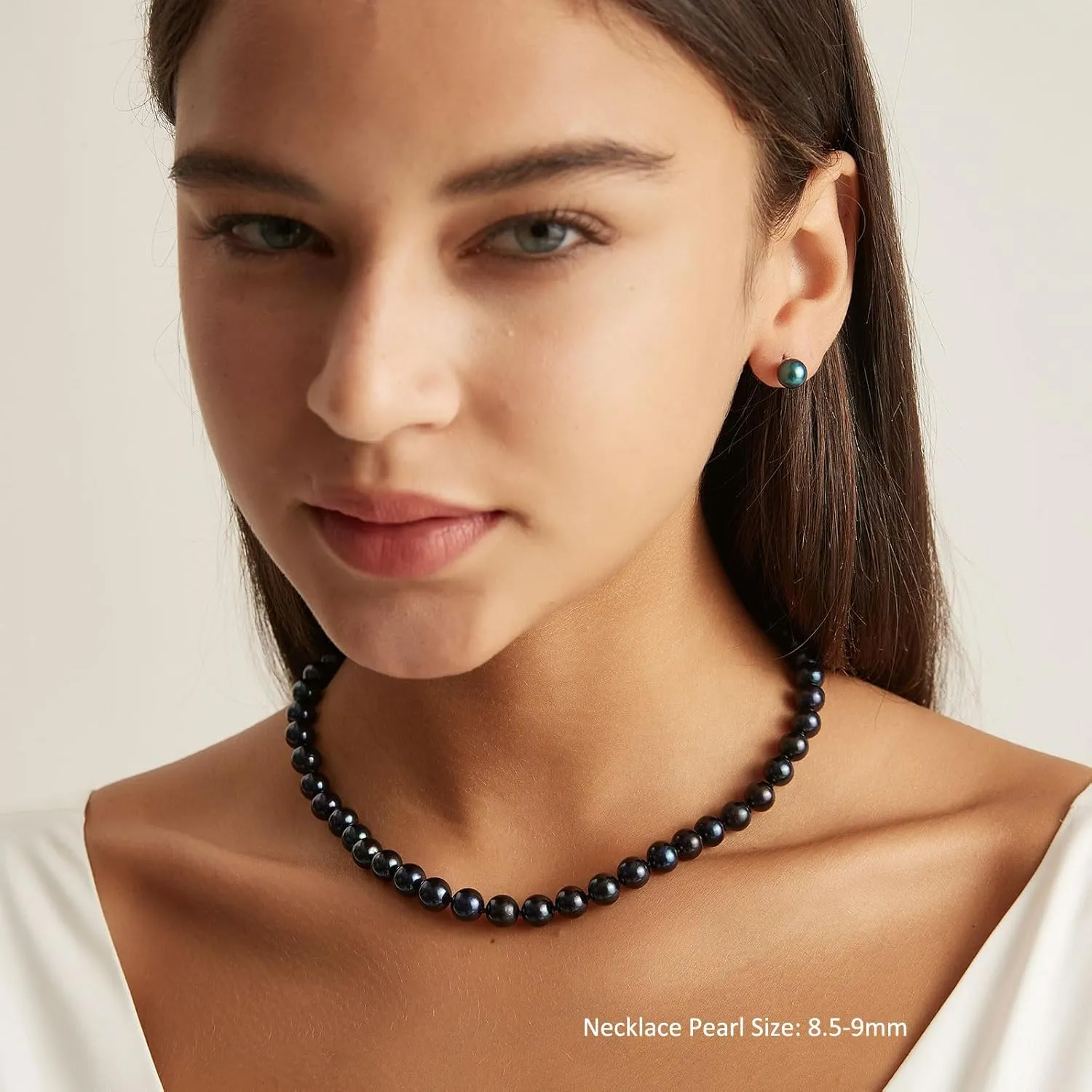 YAMI Tahitian Black Pearl Necklace, Natural Saltwater Cultured Near-Round Pearl Strand with 925 Sterling Silver Clasp, Adjustable Length 18 2IN, Luxury Jewelry Gift for Women, Mother, Wife