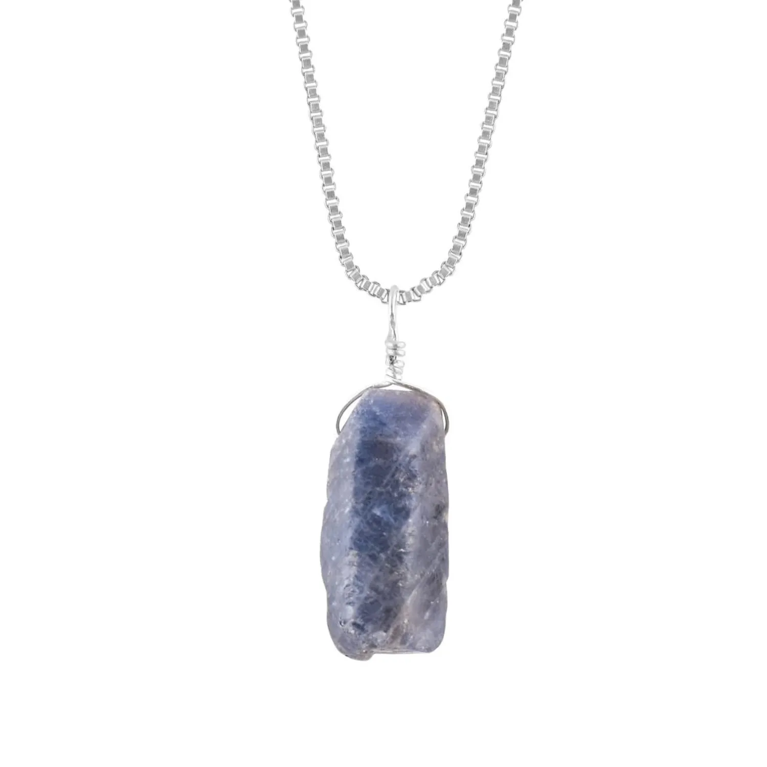 YANARA Raw Blue Sapphire Christmas Gifts For Men Natural Neelam Stone Rough Crystal Gemstone Dainty Pendant Necklace, September Birthstone, Silver Plated Chain 18 inch