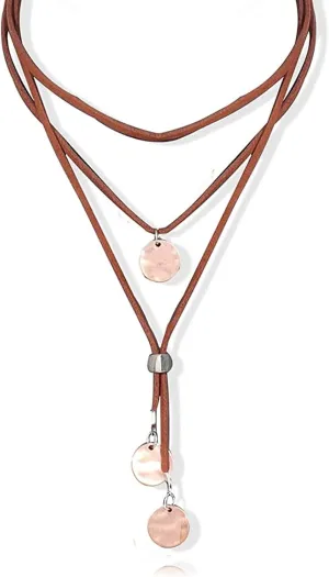 YANCHUN Long Boho Necklace for Women Suede Choker Necklace Bohemian Layered Leather Rope Turquoise Coin Pendant Necklaces Boho Jewelry Gifts