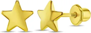 Yellow Gold Plated Plain Little Star Safety Screw Back Earrings for Toddlers and Little Girls 6mm - Elegant and Shining Star Jewelry for Kids Everyday Accessory