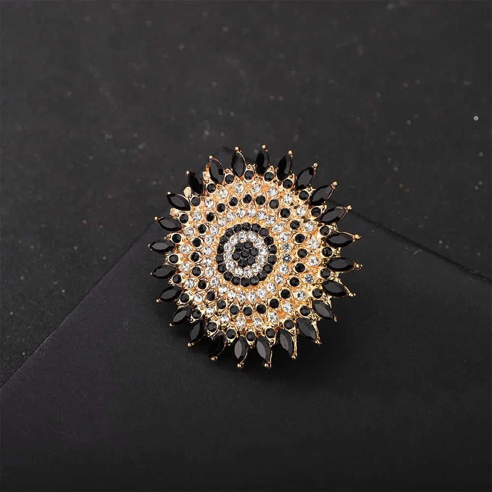 YERTTER Boho Gold Black Thick Big Round Gemstone Ring Crystal Ethnic Ring Women Statement Vintage Ring Adjustable Chic Rhinestone Band Ring for Wedding Women Brides Gold Black