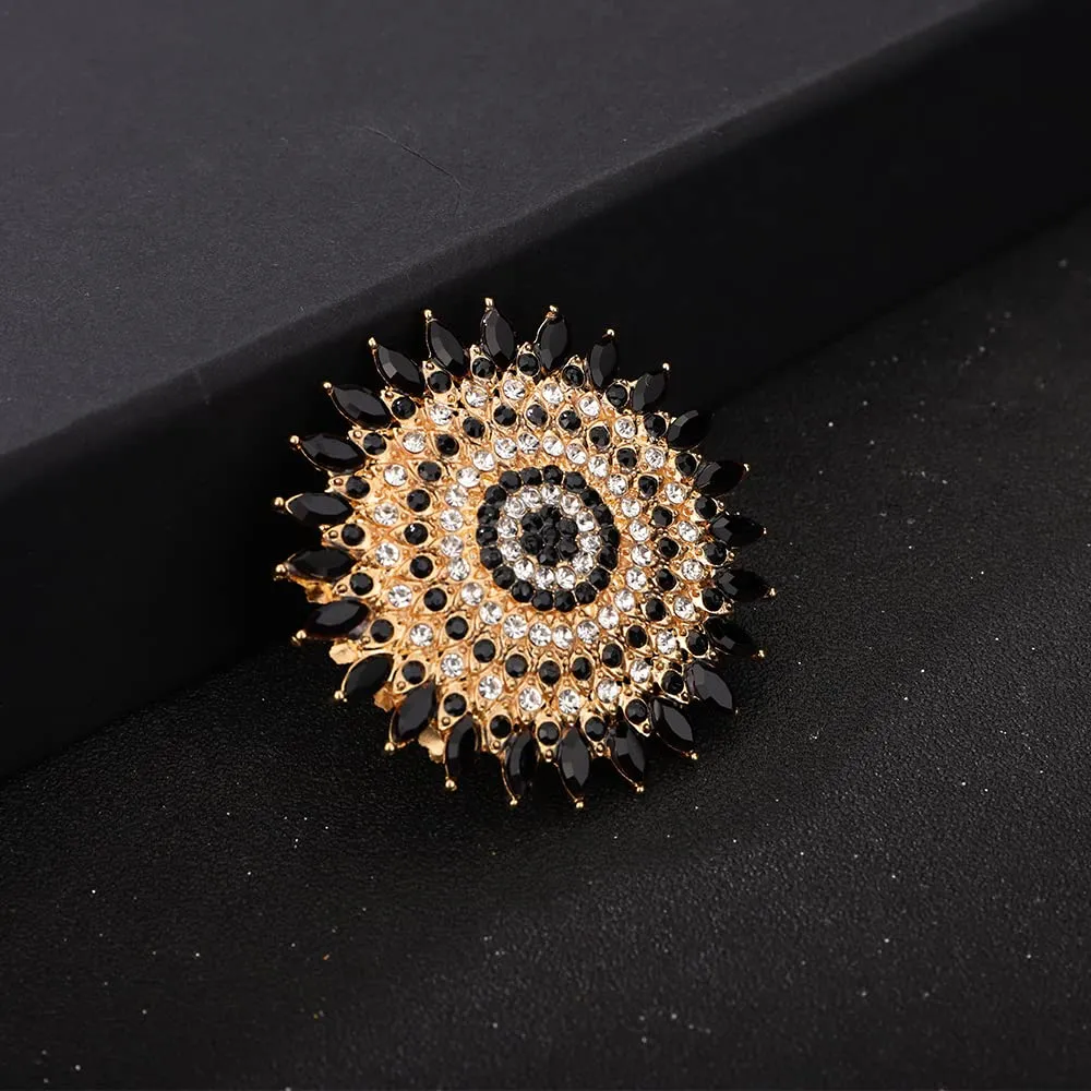 YERTTER Boho Gold Black Thick Big Round Gemstone Ring Crystal Ethnic Ring Women Statement Vintage Ring Adjustable Chic Rhinestone Band Ring for Wedding Women Brides Gold Black