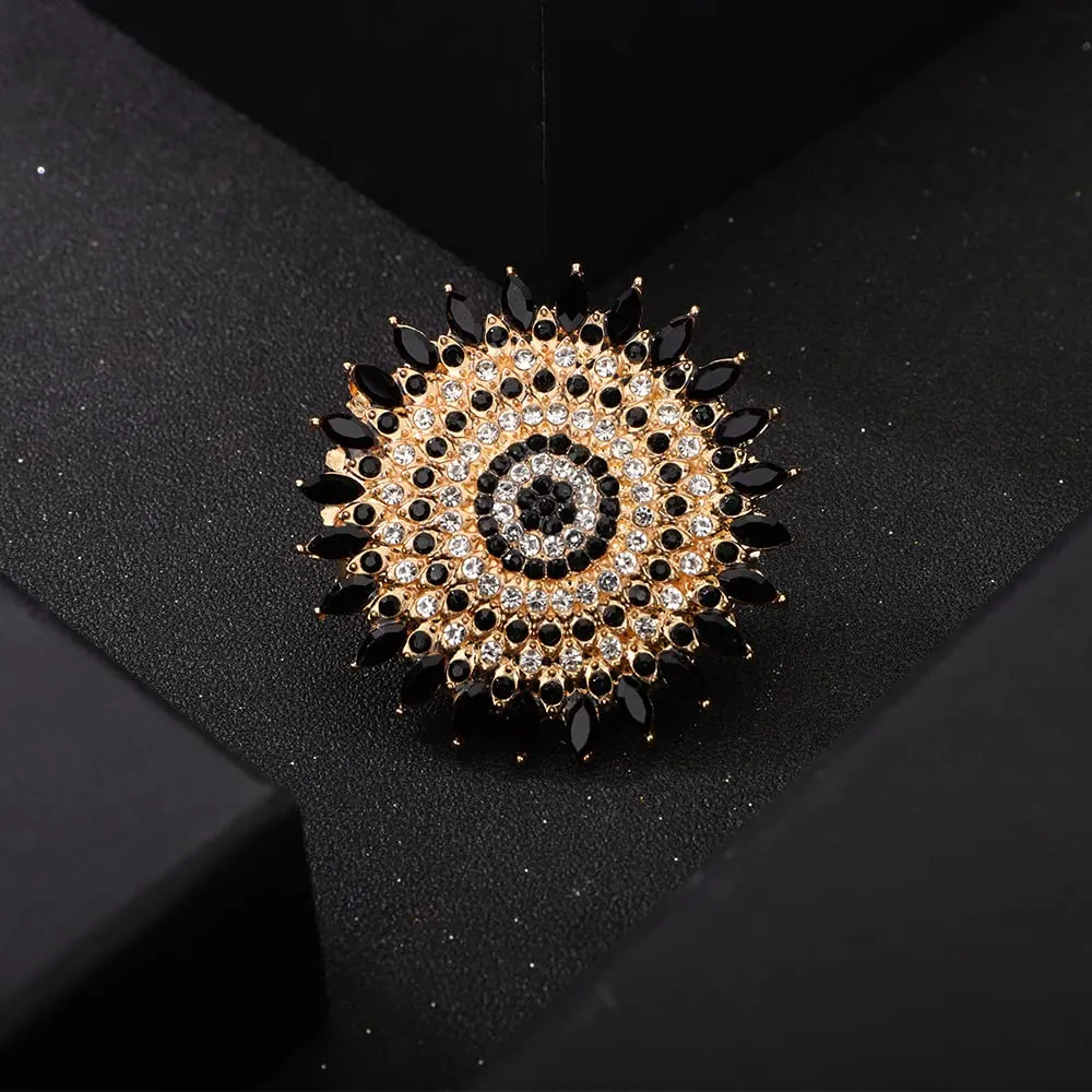 YERTTER Boho Gold Black Thick Big Round Gemstone Ring Crystal Ethnic Ring Women Statement Vintage Ring Adjustable Chic Rhinestone Band Ring for Wedding Women Brides Gold Black