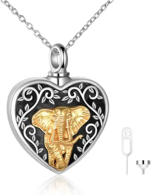 YFN Urn Necklaces for Ashes Sterling Silver Elephant Cremation Necklace Jewelry for Ashes Heart Memory Jewelry for Women Men