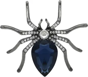 YOQUCOL Spider Shape Brooch Pins Carbon Black Tone Blue Rhinestone Zirconia Crystal Spider Brooch for Women