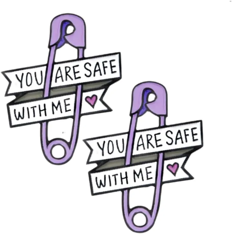 You Are Safe With Me Brooch Pins Badge for Women Men Clothing Bags Jackets Hat Accessory Decoration 2 Pcs
