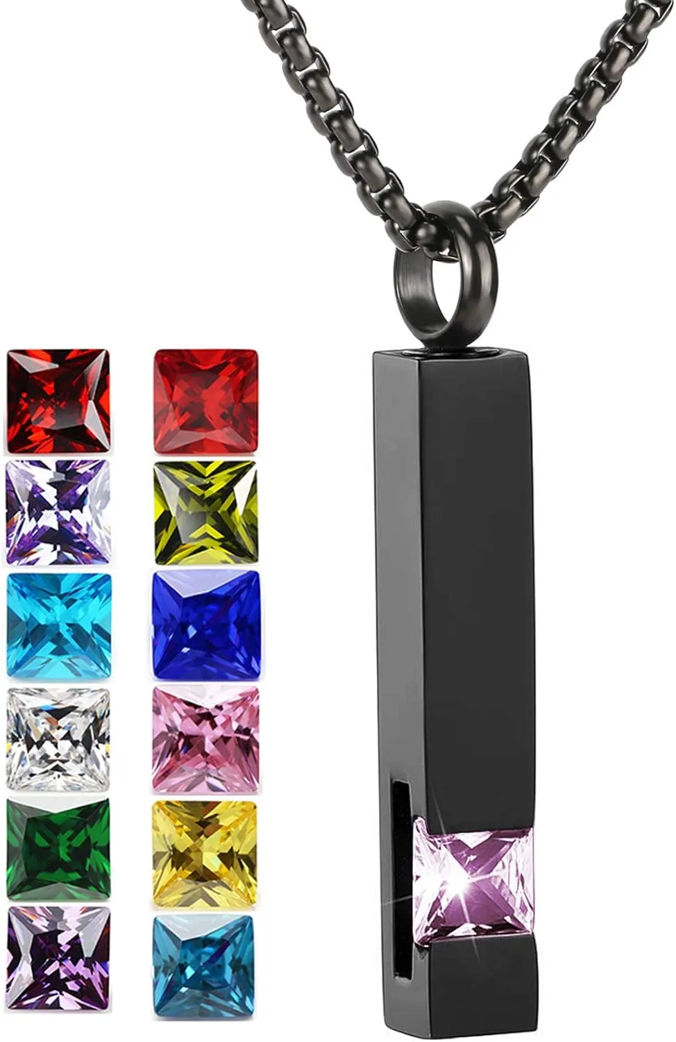 YOUFENG Urn Necklaces for Ashes Birthstone Cube Urns for Human Ashes Memorial Cremation Urn Locket Keepsake Ashes Jewelry