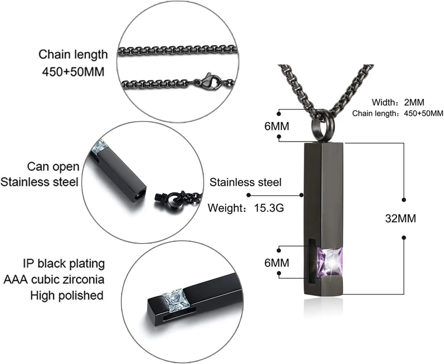 YOUFENG Urn Necklaces for Ashes Birthstone Cube Urns for Human Ashes Memorial Cremation Urn Locket Keepsake Ashes Jewelry