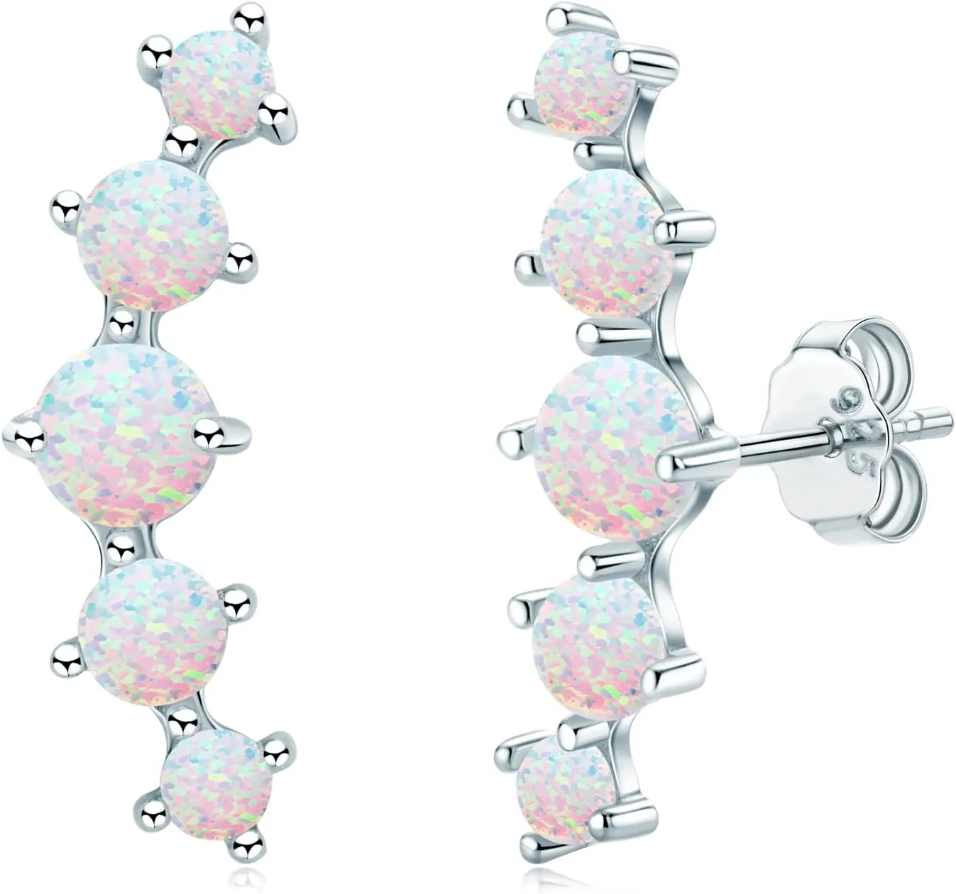 YUNKAI Sterling Silver Opal Crawler Earrings for Women, Hypoallergenic Opal Climber Stud Earrings Minimalist Elegant Design Stylish Birthstone Jewelry Gift for Her Birthday Christmas Gift