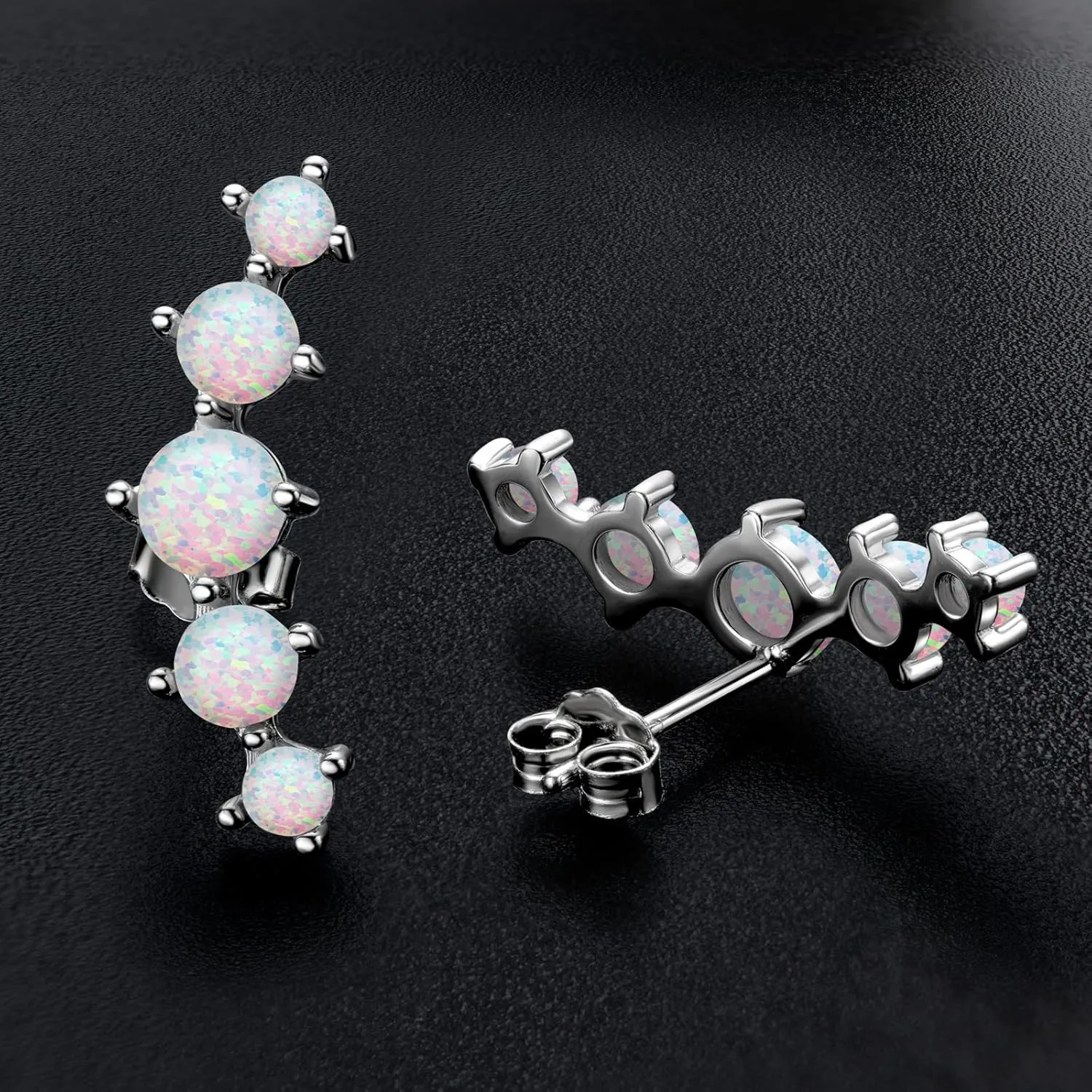 YUNKAI Sterling Silver Opal Crawler Earrings for Women, Hypoallergenic Opal Climber Stud Earrings Minimalist Elegant Design Stylish Birthstone Jewelry Gift for Her Birthday Christmas Gift