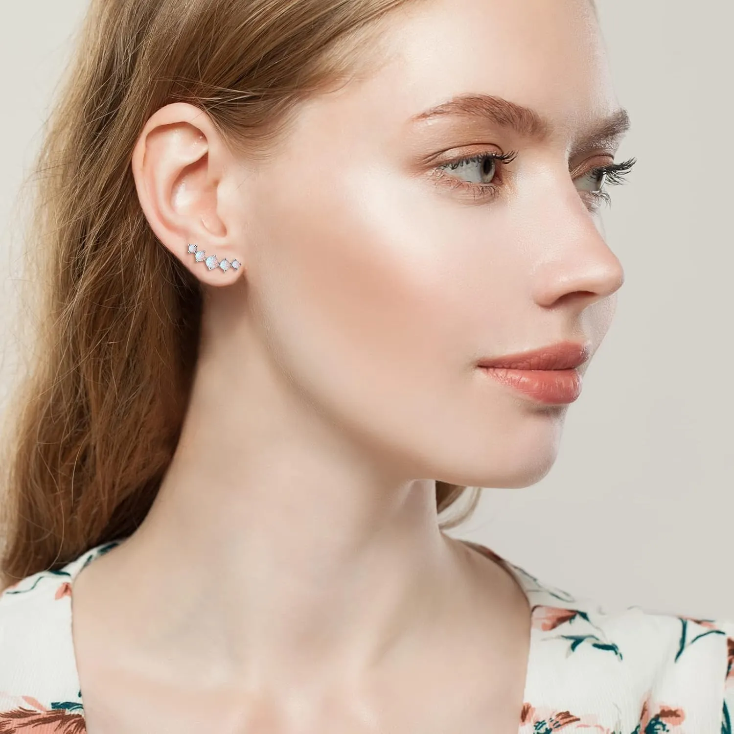 YUNKAI Sterling Silver Opal Crawler Earrings for Women, Hypoallergenic Opal Climber Stud Earrings Minimalist Elegant Design Stylish Birthstone Jewelry Gift for Her Birthday Christmas Gift