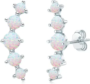 YUNKAI Sterling Silver Opal Crawler Earrings for Women, Hypoallergenic Opal Climber Stud Earrings Minimalist Elegant Design Stylish Birthstone Jewelry Gift for Her Birthday Christmas Gift