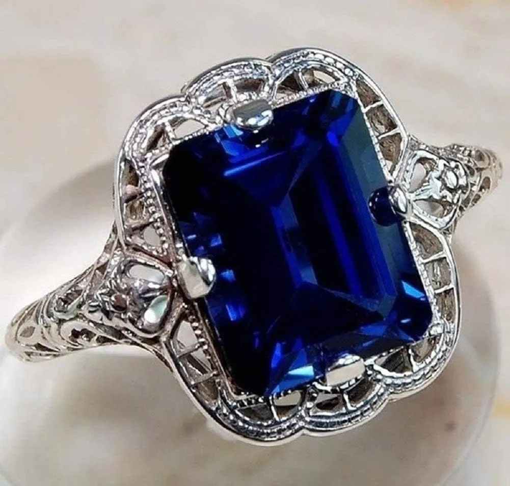 Yuren Elegant Huge Natural 3.5Ct Tanzanite 925 Silver Sapphire Ring Women Wedding Engagement Size 6-10