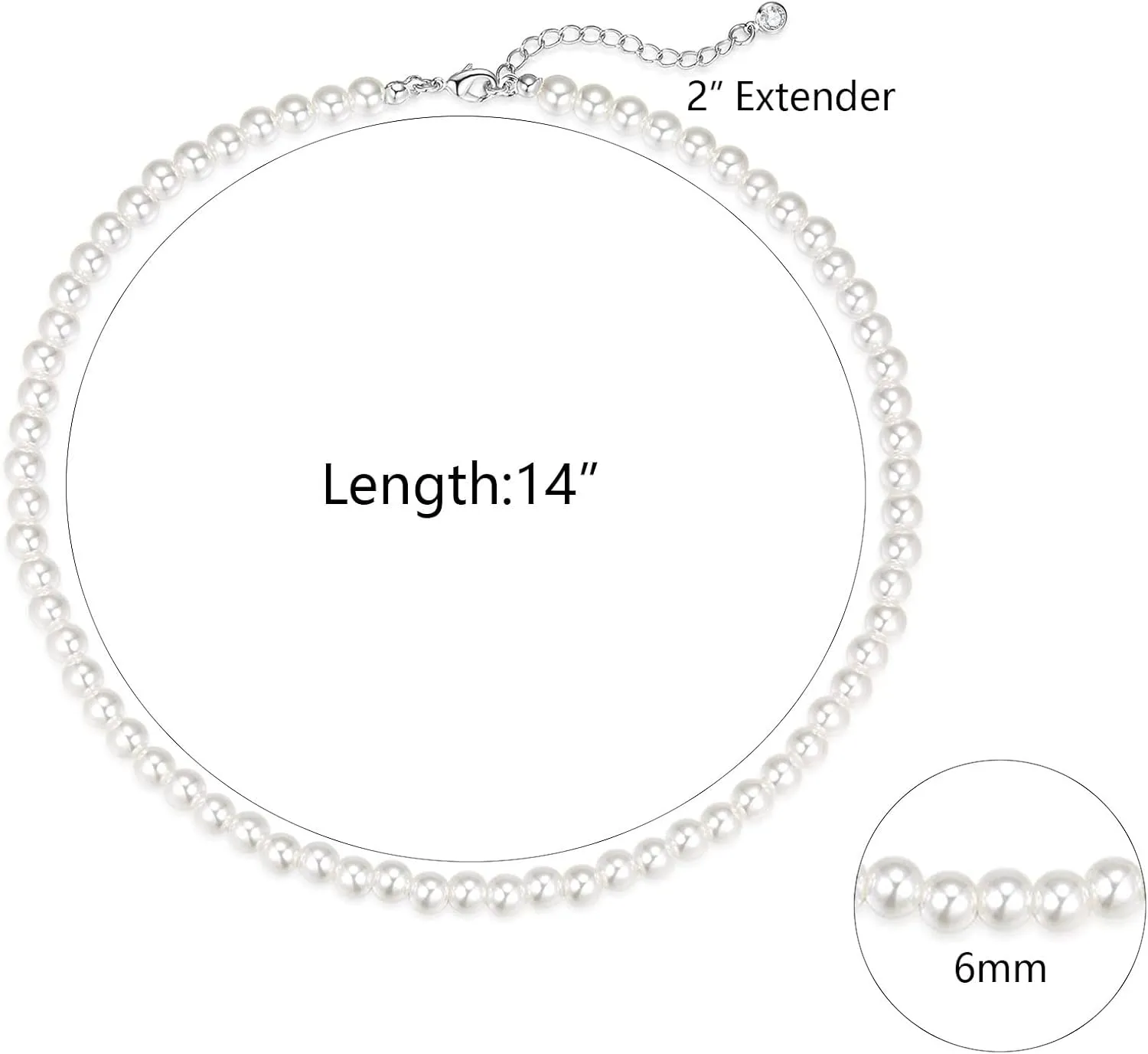 Zeffy Pearl Necklace 4MM/6MM/8MM Dainty Round Imitation Pearl Choker Necklace Wedding Pearl Necklace Delicate Jewelry for Women Simple Bridesmaid Jewelry Gifts