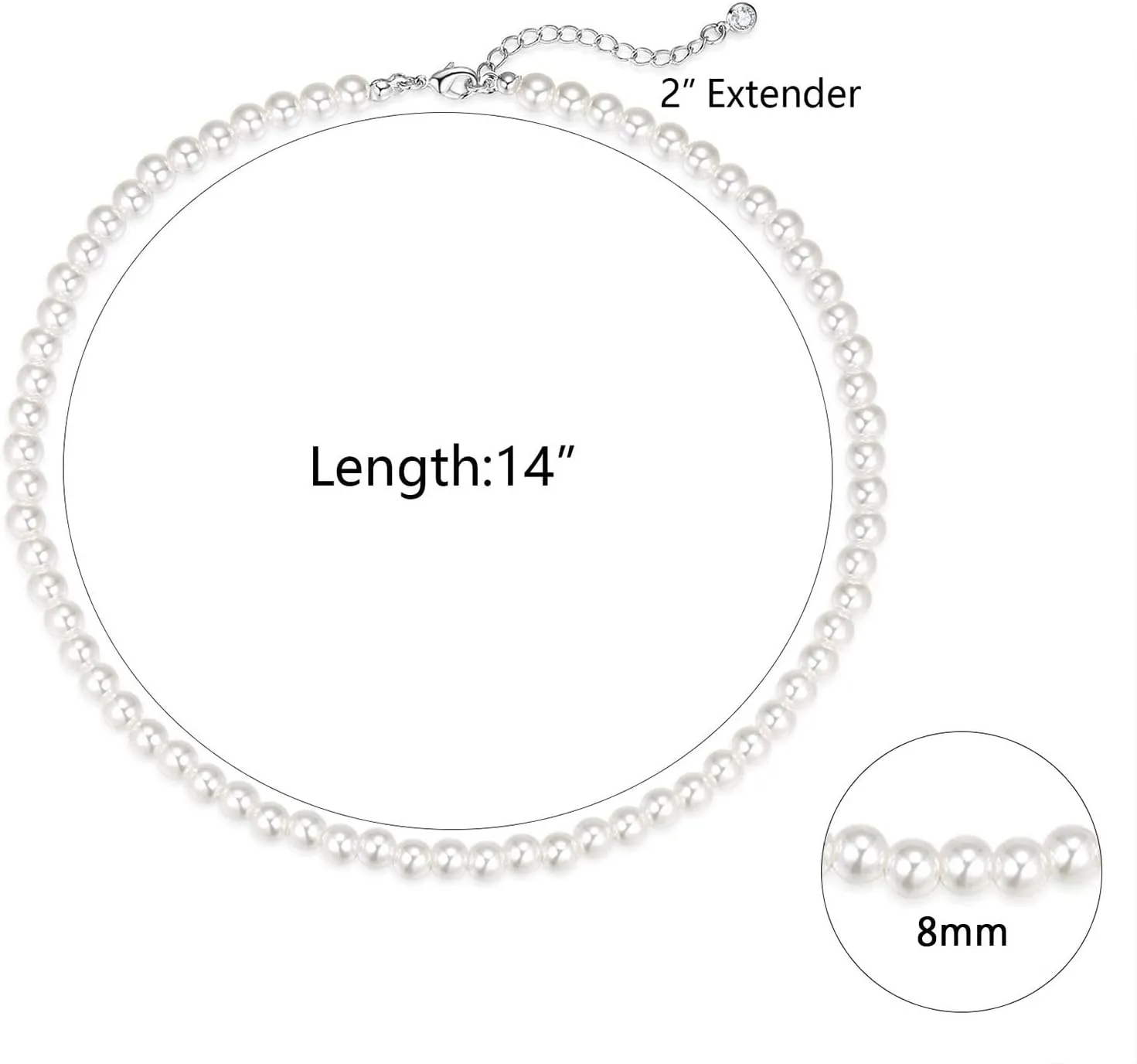 Zeffy Pearl Necklace 8MM Dainty Round Imitation Pearl Choker Necklace Wedding Pearl Necklace Delicate Jewelry for Women Simple Bridesmaid Jewelry Gifts