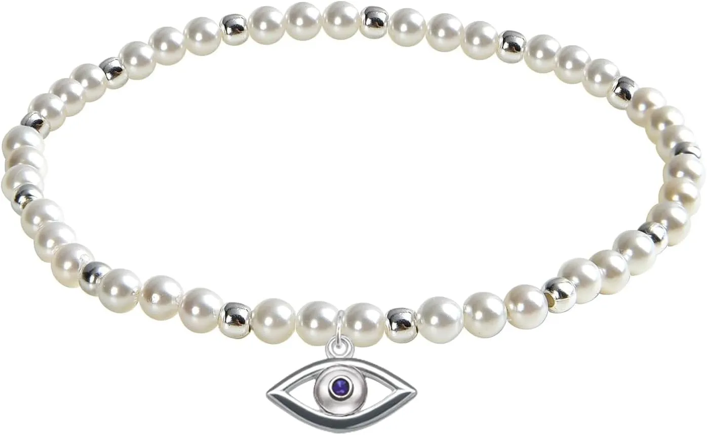 ZVVBOO 925 Sterling Silver Stretch Bracelet with Heart Pendant, Mother of Pearl, Womens Fine Jewelry, Gift for Party