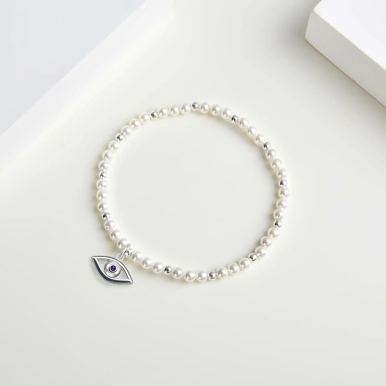 ZVVBOO 925 Sterling Silver Stretch Bracelet with Heart Pendant, Mother of Pearl, Womens Fine Jewelry, Gift for Party